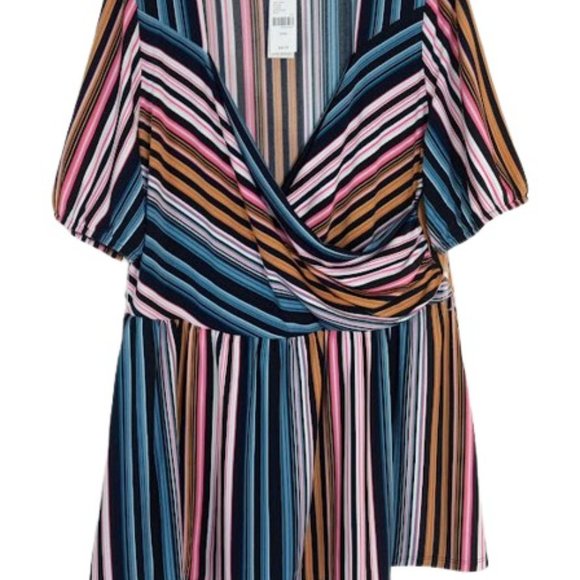 Lane Bryant Womens Faux Wrap Top Mutlicolor Striped Jersey Knit Plus 14/16 New - Picture 4 of 4
